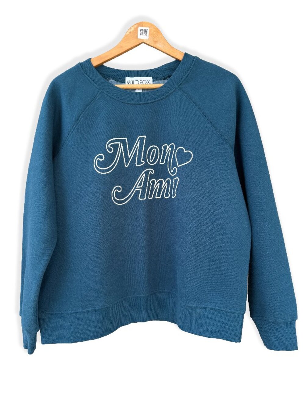 Wildfox Mon Ami Heart Sommers Sweatshirt Teal S NWT - Picture 2 of 11